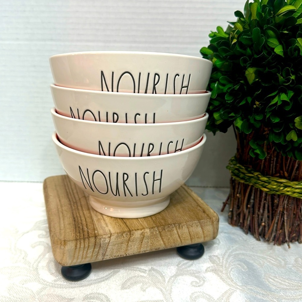 Rae Dunn Ceramic 4 Nourish Cereal Bowls Red‎